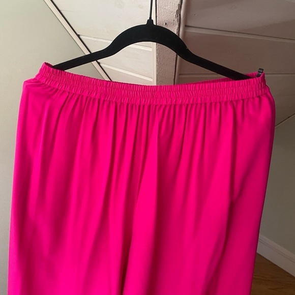 Diane Von Furstenburg 100% Silk Wide Leg Pants Pink Elastic Waistband VTG - Picture 8 of 12